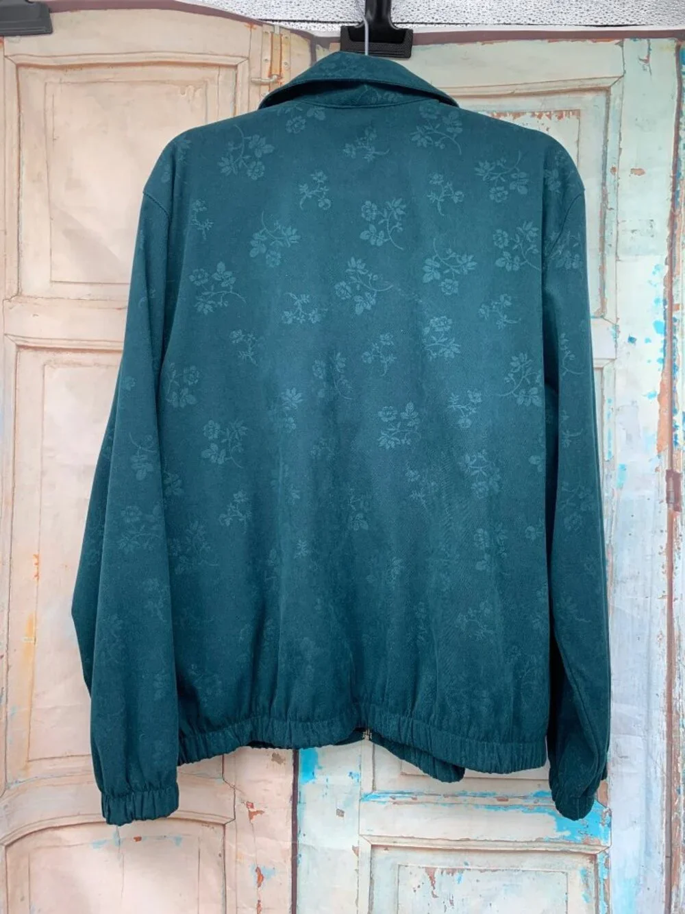 Alfred Dunner Womens Teal Floral Jacquard Full-Zip Jacket Size 12 Grandmacore
